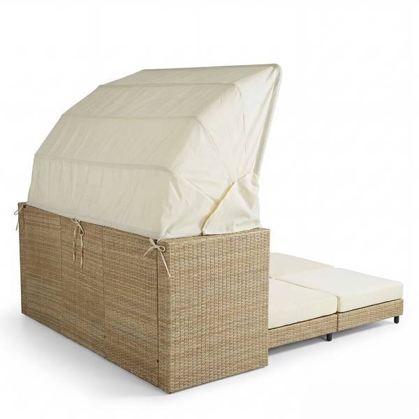 Lounge-eiland Faya polyrotan/geweven stof - beige/crèmekleurig