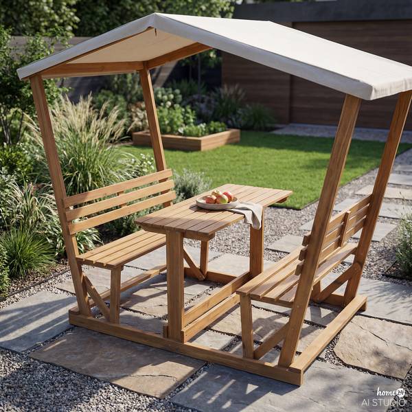 Überdachte Gartensitzgruppe Eterra Akazie massiv / Polyester - Braun