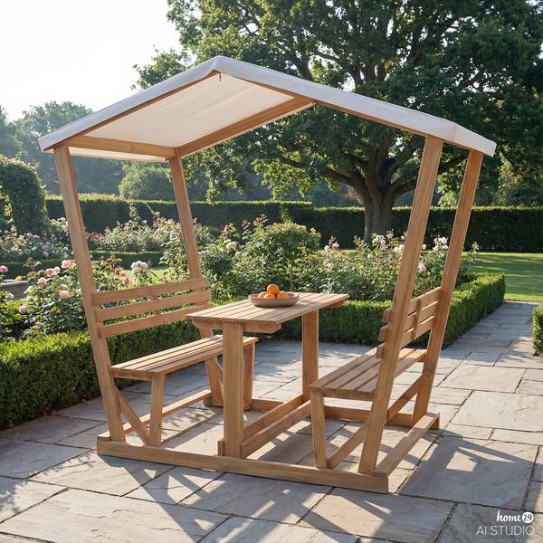 Überdachte Gartensitzgruppe Eterra Akazie massiv / Polyester - Braun