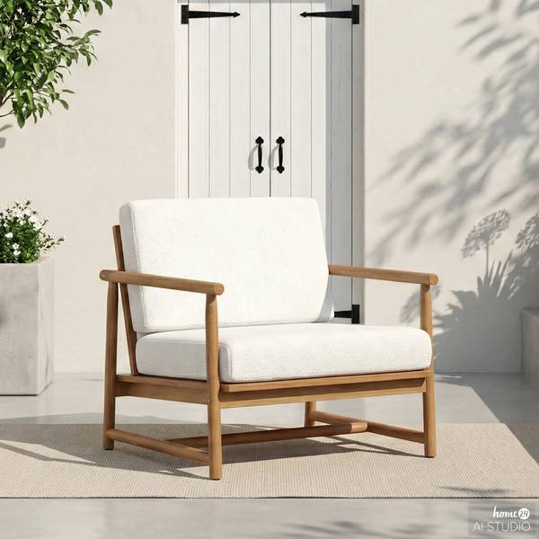 Loungesessel Teva Akazie massiv / Webstoff - Akazie Braun / Creme