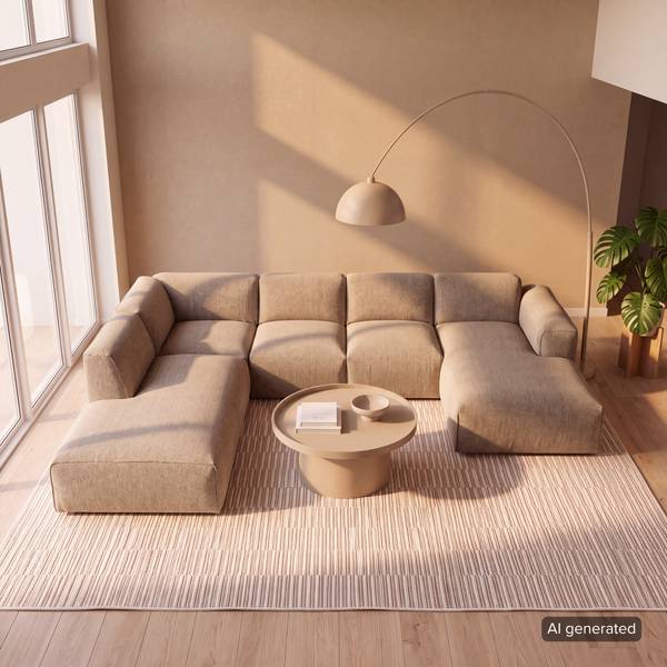 Wohnlandschaft HUDSON Webstoff Amaris: Beige - Longchair davorstehend rechts / Ottomane links