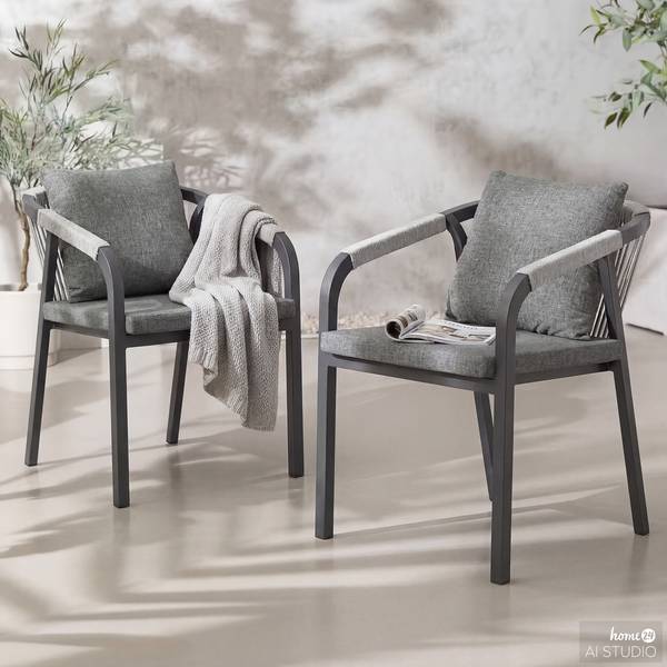 Gartenstuhl Verdee 2er-Set Schwarz / Anthrazit / Grau