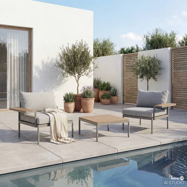 Ensemble de jardin Laventa - 3 éléments Acier/ oléfine - Beige