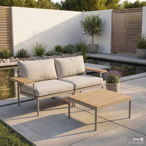 Ensemble de jardin Laventa - 3 éléments Acier/ oléfine - Beige