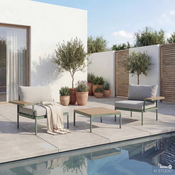 Modulares Loungeset Laventa 3-teilig Stahl / Olefin - Grün