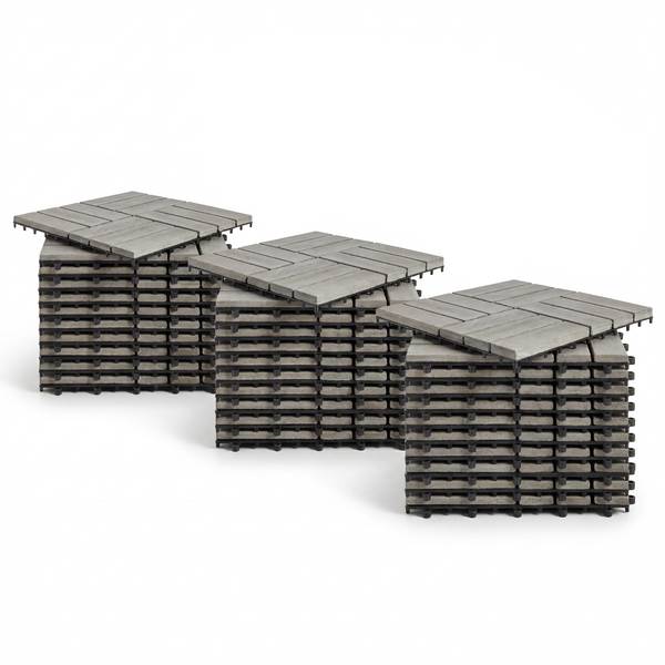 33er-Set Terrassenfliese Granyo 30x30 cm Granitoptik - Akazie massiv / Polypropylene - Hellgrau