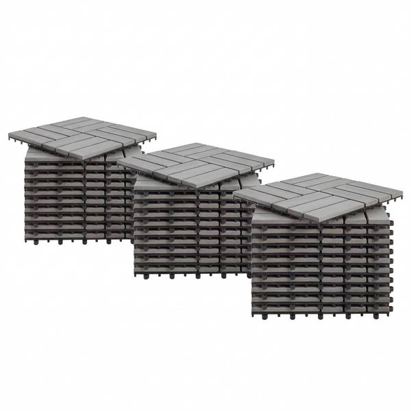 33er-Set Terrassenfliese Granyo 30x30 cm Betonoptik - Akazie massiv / Polypropylene - Grau