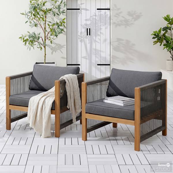 Loungesessel Bayton 2er-Set Akazie massiv / Polyester - Grau / Braun