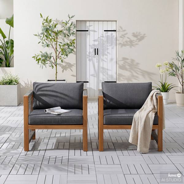 Loungesessel Bayton 2er-Set Akazie massiv / Polyester - Grau / Braun