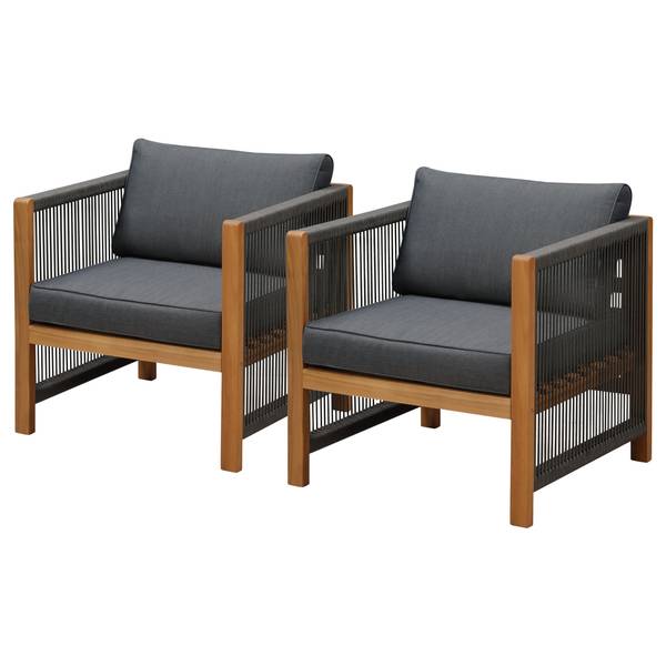Loungesessel Bayton 2er-Set Akazie massiv / Polyester - Grau / Braun