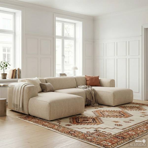 Wohnlandschaft HUDSON mit 2 Longchairs Webstoff Saia: Beige