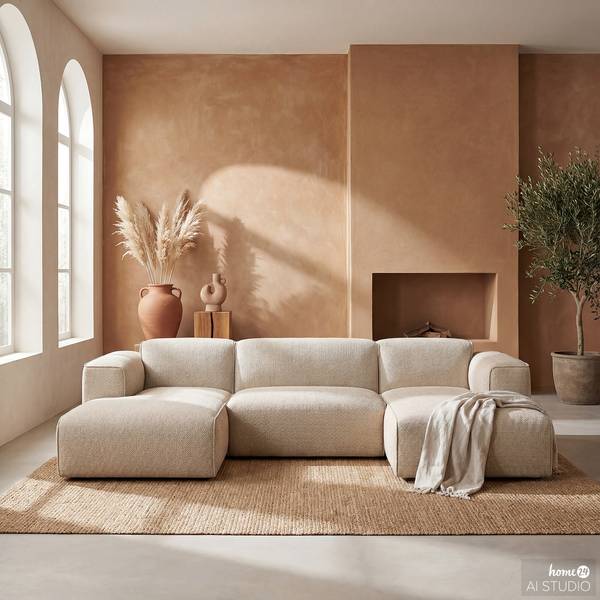 Wohnlandschaft HUDSON mit 2 Longchairs Webstoff Saia: Beige