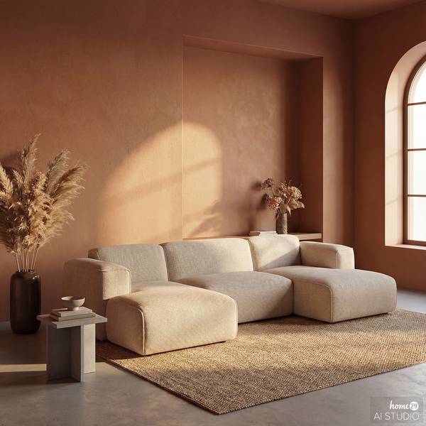 Wohnlandschaft HUDSON mit 2 Longchairs Webstoff Saia: Beige