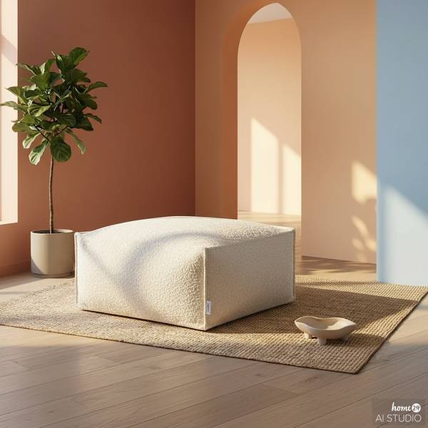 Sitzpouf ReLaX!BaG eckig Bouclé Stoff Coline: Beige