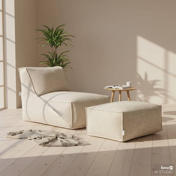 Sitzpouf ReLaX!BaG eckig Bouclé Stoff Coline: Beige