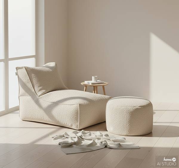 Zitpoef ReLaX!BaG rond Bouclé Stof Coline: beige