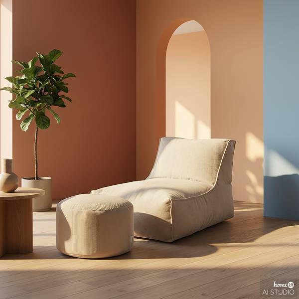 Sitzpouf ReLaX!BaG rund Cordstoff Fjella: Beige