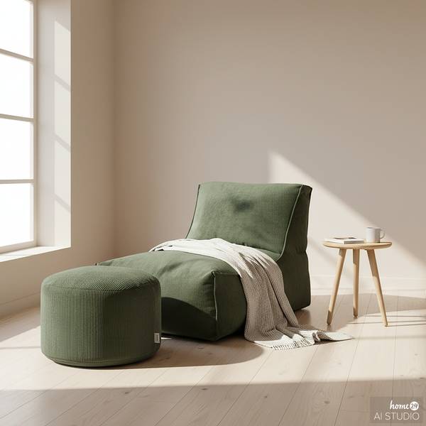 Sitzpouf ReLaX!BaG rund Cordstoff Fjella: Wintermoos