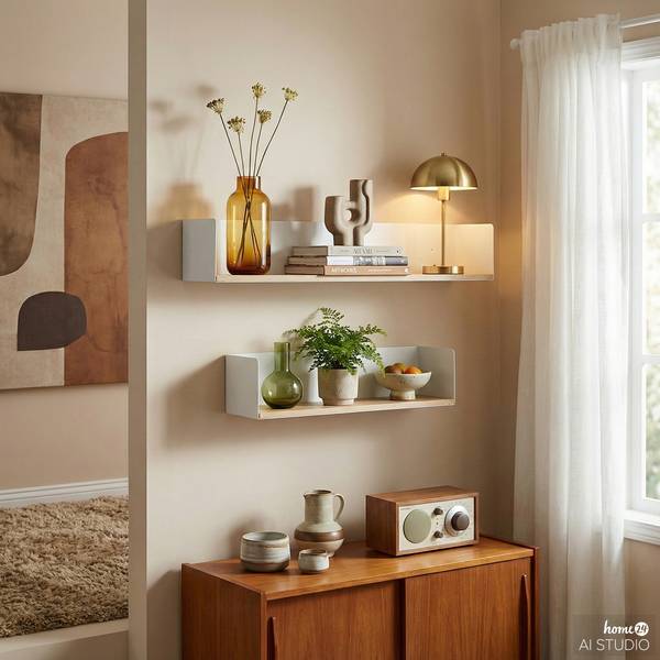 Étagère murale Beikou Type A 2 pièces Placage en bois véritable - sapin - Blanc
