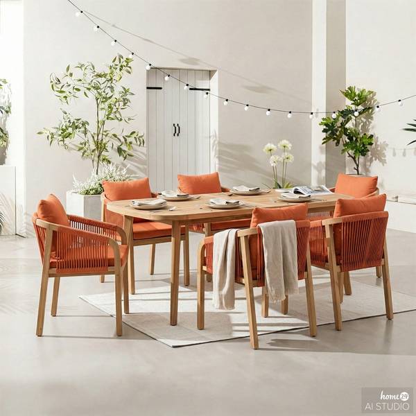 Gartenessgruppe Evoa 7-teilig Akazie massiv / Webstoff - Terracotta