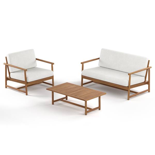 Set di 3 mobili da esterno Teva Legno di acacia massello / Tessuto - Acacia marrone / crema