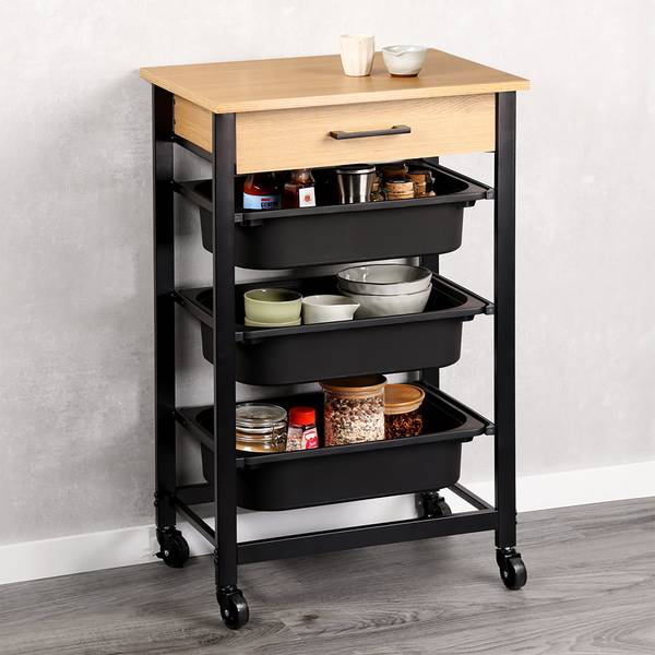 Chariot de cuisine Kesper avec 3 Décor Chêne / Noir