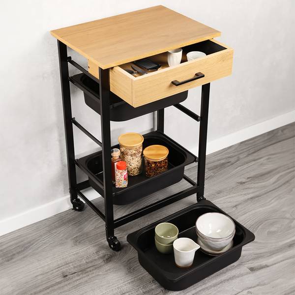 Chariot de cuisine Kesper avec 3 Décor Chêne / Noir