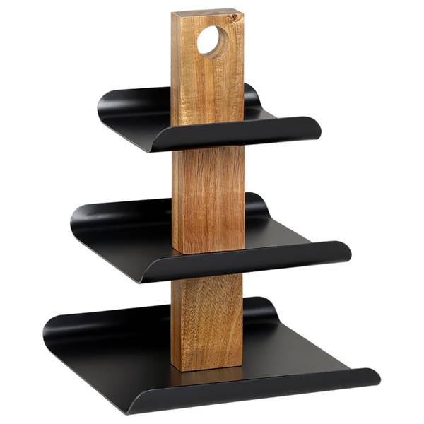 Metall-Etagere 3-stöckig Jigri Schwarz - Akazie - Eisen - 25 x 34 x 24 cm