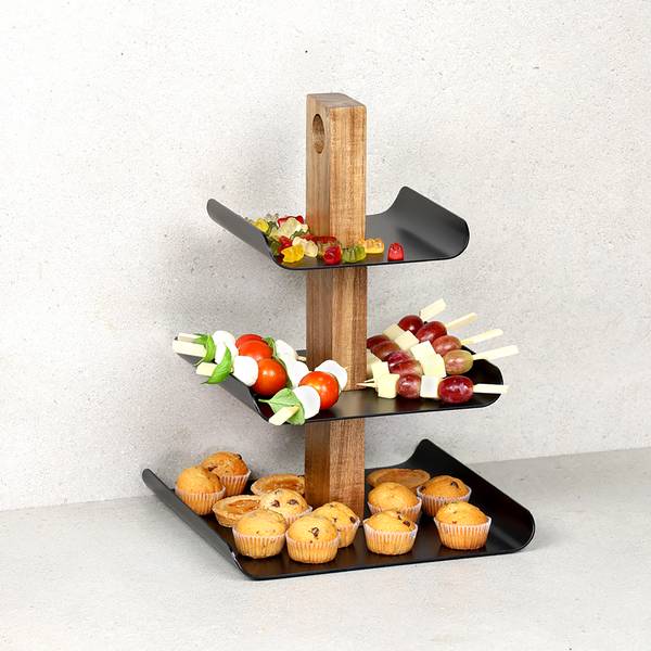 Metall-Etagere 3-stöckig Jigri Schwarz - Akazie - Eisen - 25 x 34 x 24 cm
