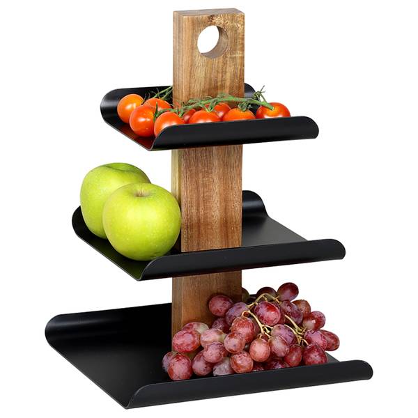 Metall-Etagere 3-stöckig Jigri Schwarz - Akazie - Eisen - 25 x 34 x 24 cm