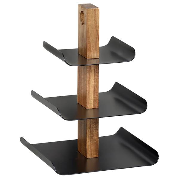 Metall-Etagere 3-stöckig Jigri Schwarz - Akazie - Eisen - 25 x 34 x 24 cm