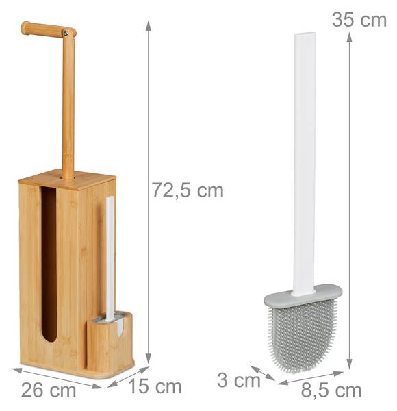 Serviteur WC charmant Marron - Gris - Blanc - Bambou - Matière plastique - 26 x 73 x 15 cm