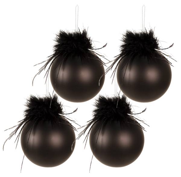 Kerstbal Winter 37793 Set van 4 zwart - glas - 10 x 10 x 10 cm