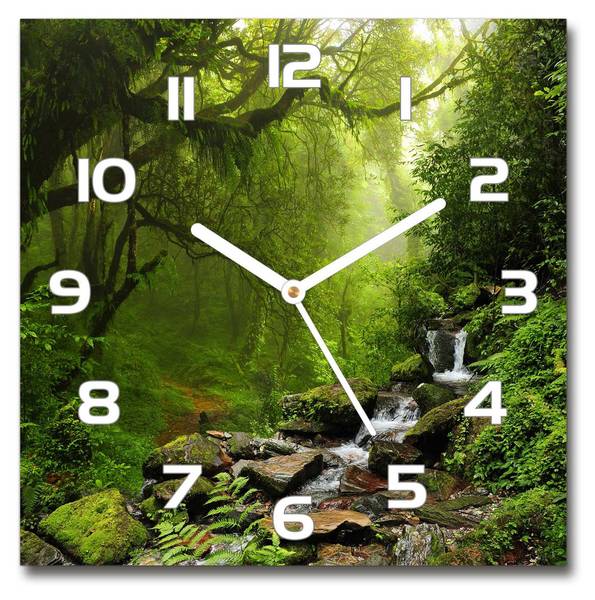 Wanduhr Dschungel in Nepal Weiß - Glas - 30 x 30 x 1 cm