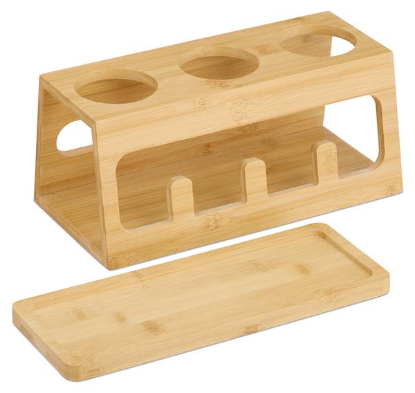 3er Flaschenhalter aus Bambus Braun - Holzverbundwerkstoff - 29 x 13 x 14 cm