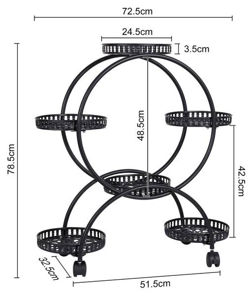 Étagère Plante HJ-ZT112 Noir - Fer - 33 x 79 x 73 cm