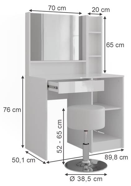 Schminktisch Sherry 57684 4er set Weiß - Holzwerkstoff - 90 x 76 x 51 cm