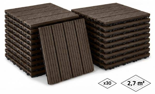Klickfliesen SERRA 30er-Set Braun - Holzwerkstoff - 30 x 2 x 30 cm