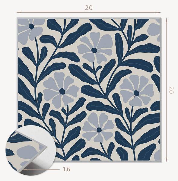 Vinylfliese BlumePflanz 20er-Set Blau - Vinyl - 20 x 20 x 1 cm