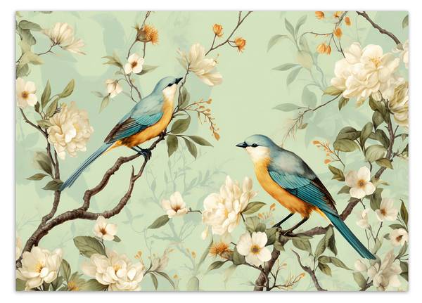 Fototapete Vögel Blumen Chinoiserie 200 x 140 cm