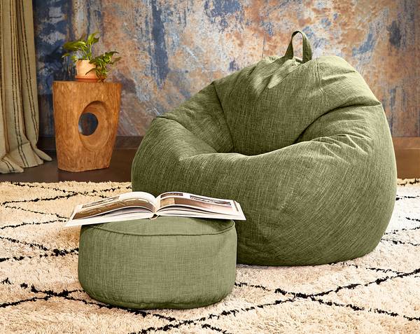 Indoor Sitzsack XL "Home Linen“ + Hocker Grün