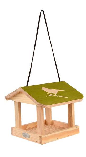 Futterhaus zum Aufhängen mit Aufdruck Massivholz - 24 x 21 x 24 cm