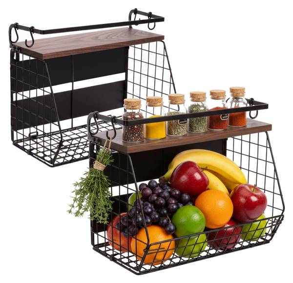 Fruitmand wandrek magnetisch 2-set zwart - donkerbruin