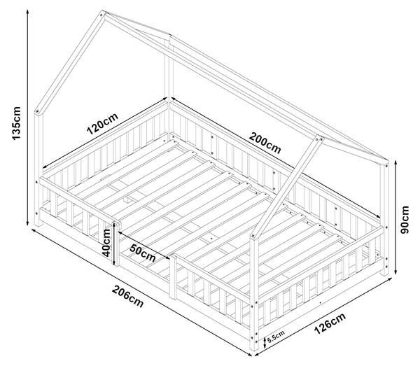Hausbett Sisimiut Kiefer - 126 x 135 x 206 cm