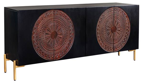 Sideboard MANDALA Schwarz - Braun - Mango - 160 x 76 x 38 cm