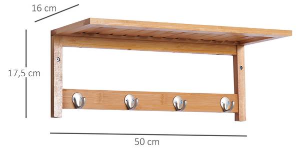 Wandgarderobe 831-198 Braun - Bambus - 16 x 18 x 50 cm