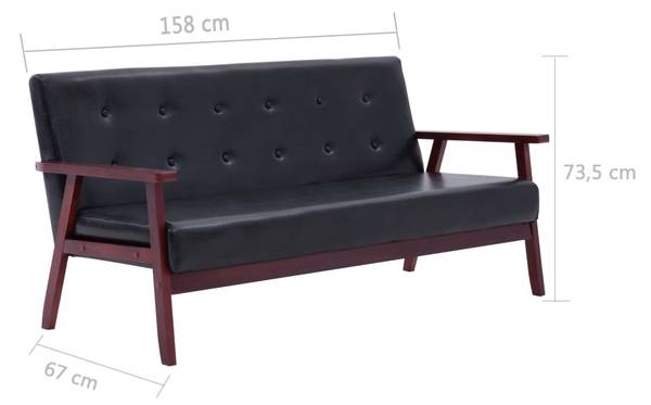 Sofaset 279136 3-teilig Schwarz - Kunstleder - 158 x 74 x 67 cm