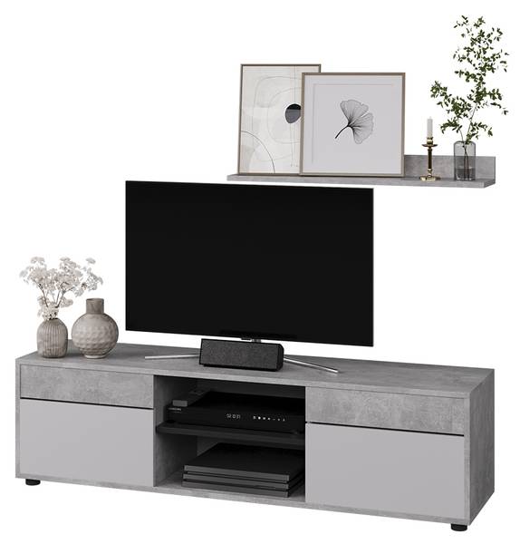 Wohnwand Berno 57824 Beton Dekor - Reinweiß