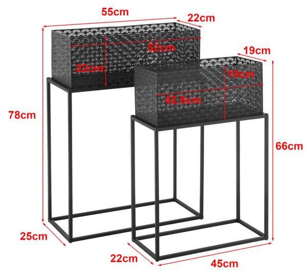 Pflanzständer Honnelles 2er Set Schwarz - Metall - 45 x 63 x 22 cm