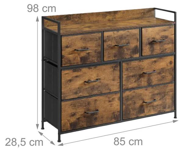 Ladekast met 7 stoffen lades zwart - bruin - ijzer - 85 x 98 x 29 cm